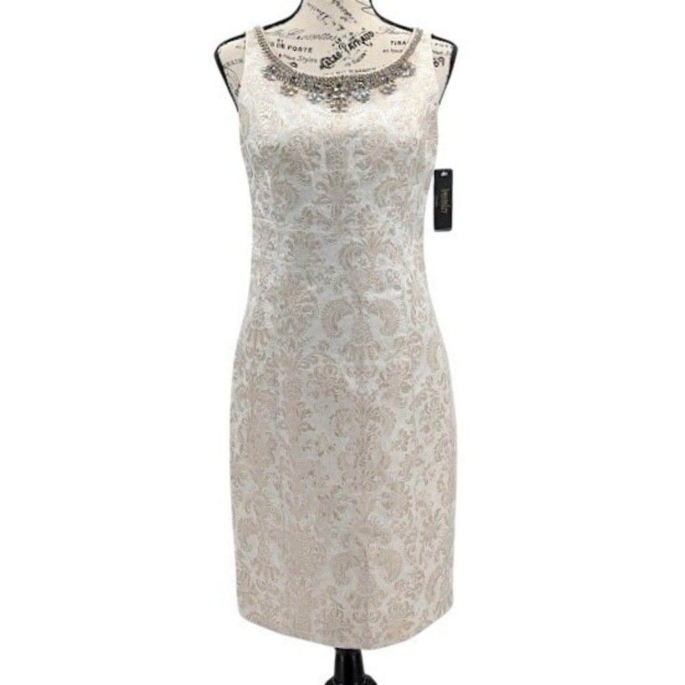 laundry by shelli segal gold dress Modern Sheath Damask Brocade Pale 4 _badge_Final_Sale